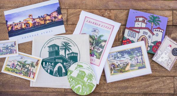 Santa Barbara County Courthouse Souvenirs and Mementos: Kitchen towels, postcards, coasters, note cards