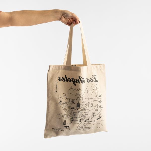 Los Angeles Map Tote, being held by person