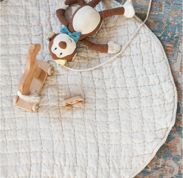 Stone Washed Linen Quilted Play Mat: Natural Chambray (Fair Trade)