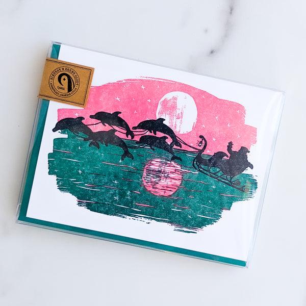 Santa's Dolphins Letterpress Holiday Card Boxed Set