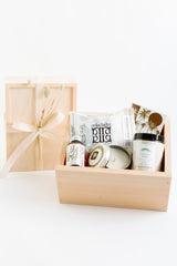 Renewal Gift Box with wooden lidded box, ribbon and dried flowers