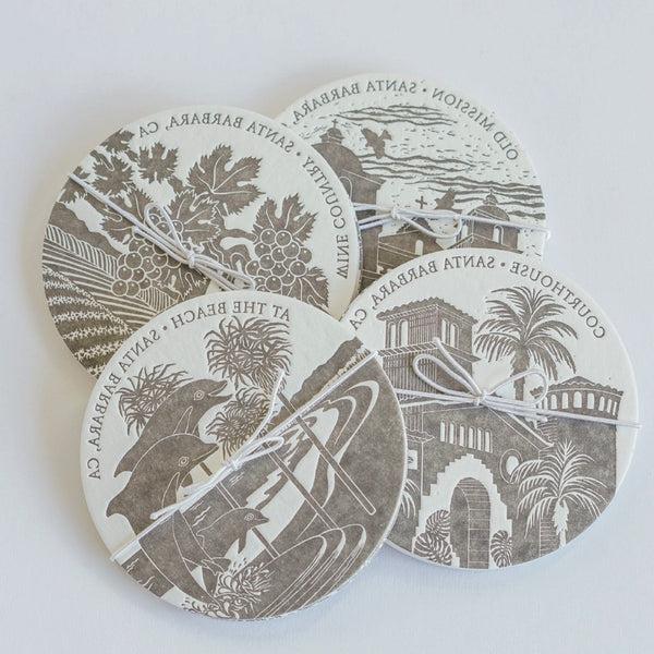 Santa Barbara Letterpress Coaster Set (Gray)